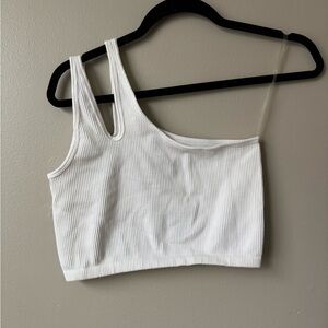 Offline by Aerie White Ribbed Asymmetrical Crop Top